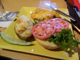 Yum! Grilled chicken with melted cheddar and a twice baked potato.